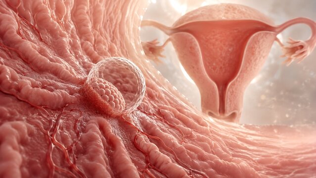 Human ovary and uterus anatomy illustrating ovulation and female reproduction