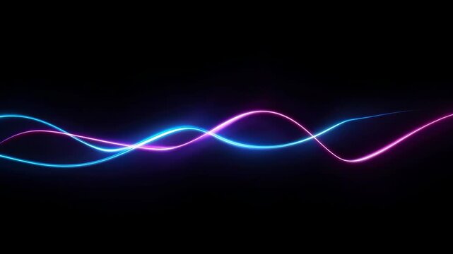 Neon Light Wave on Black Background Creates Vibrant Flowing Abstract Pattern