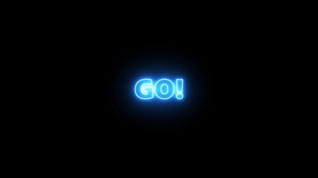 Animated of 3 2 1 go countdown animation on black screen. Glowing neon 321 go time limit animation.