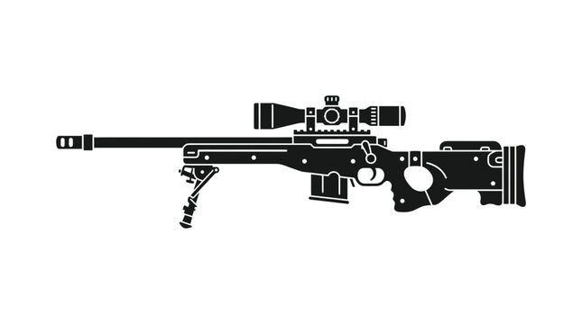 Tactical sniper rifle with scope side view silhouette.