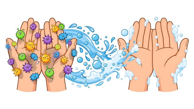 Hygiene handwashing and health concept showing dirty and clean hands