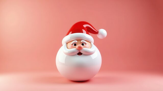 3D rendered Santa Claus head floating glossy sphere, red white gradient material realistic render