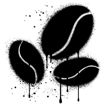 Coffee bean in graffiti style with black spray paint.