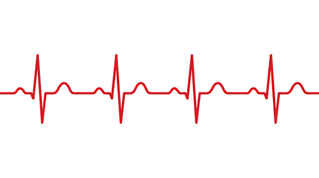 A red ekg heart rate line representing a steady heartbeat rhythm on a plain transparent background