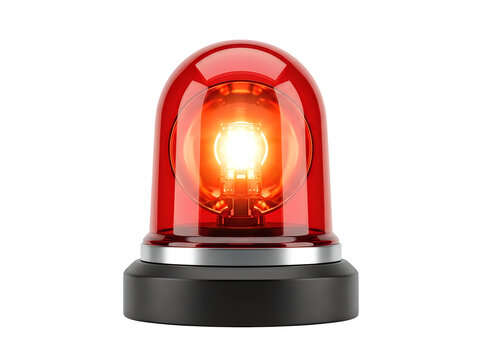A glowing red emergency warning beacon light with a bright bulb, isolated on transparent background