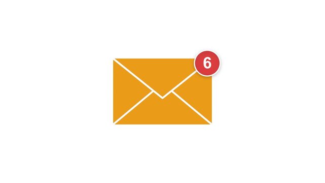 Email Notification Envelope with Unread Message Badge Animation on White Background