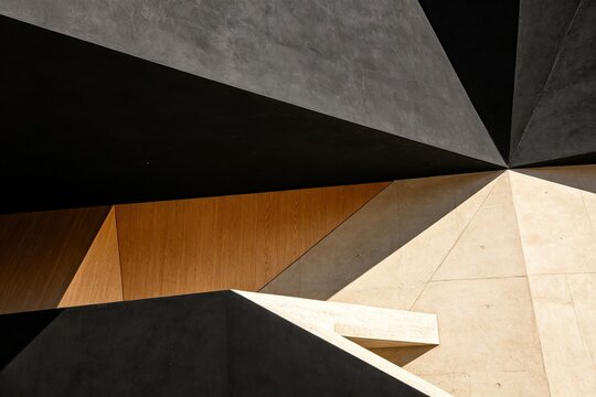 Deconstructivist Geometric Abstract Composition, Charcoal and Beige Architecture Style