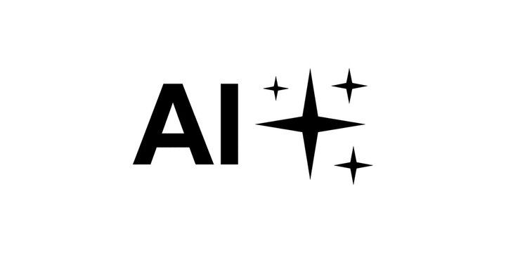 AI text label with black sparkling star magic vector.