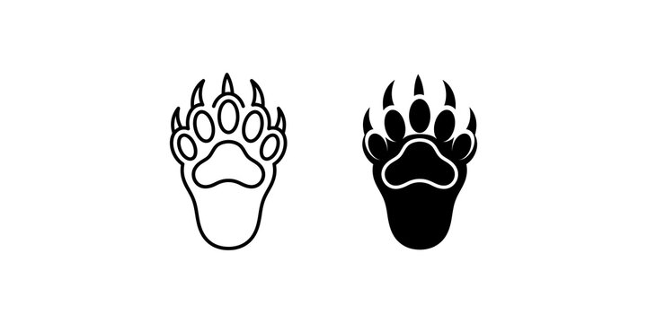 Grizzly bear paw prints set with sharp claws in outline and silhouette styles.