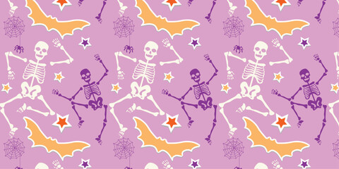 Fototapeta premium Halloween with&nbsp;Fancy&nbsp;Elements seamless pattern.&nbsp;Vector Illustration.