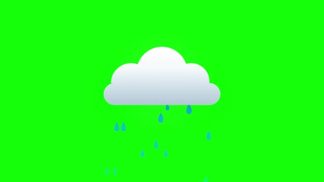 Rain Cloud Weather Animation on Bright Green Screen Background