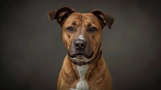 Brown Short Haired Dog Portrait with White Chest Marking and Calm Gentle Expression Studio Lighting