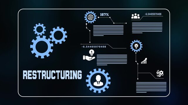 Business Restructuring Concept with Digital Workflow, Interconnected Gears, Organizational Change, Process Management and Corporate Strategy