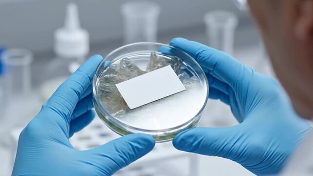 scientist inspecting petri dish with samples in laboratory for microbial research and discovery process