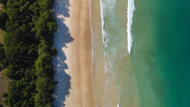 Aerial top down view of the beach of Lopes Mendes on the island of Ilha Grande in Brazil
