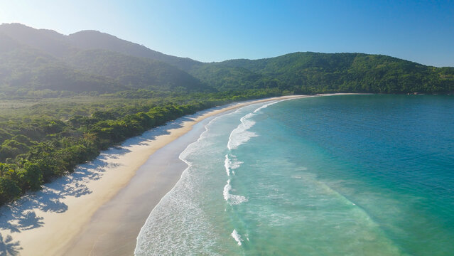 Aerial view of the beach of Lopes Mendes on the island of Ilha Grande in Brazil
