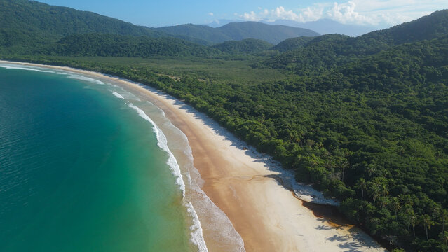 Aerial view of the beach of Lopes Mendes on the island of Ilha Grande in Brazil