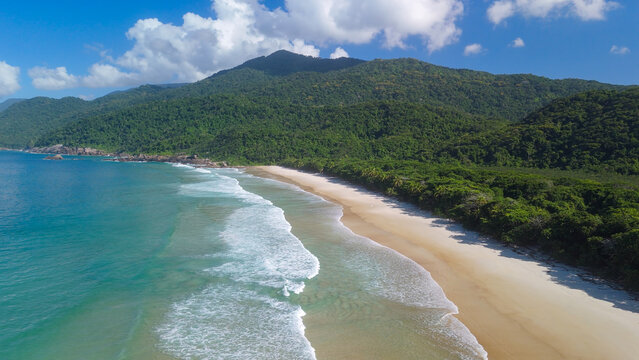 Aerial view of the beach of Lopes Mendes on the island of Ilha Grande in Brazil