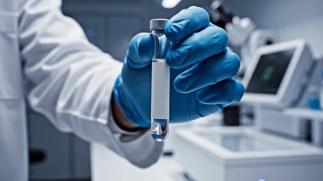 Laboratory Scientist Handling Test Tube with Precision in a Modern Science Lab Setting