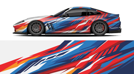 Fototapeta premium Colorful sports car with dynamic racing graphics design.