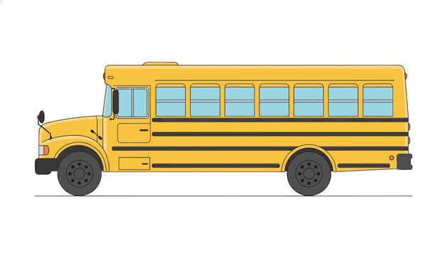 Classic yellow school bus appears in a side view illustration with clean lines and simple details emphasizing the iconic look of student transport.
