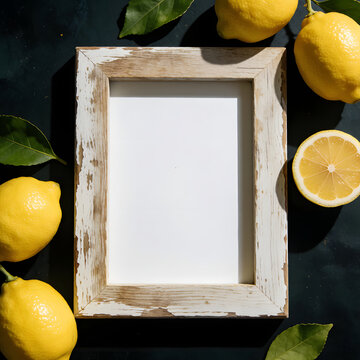 Old wooden frame with lemons