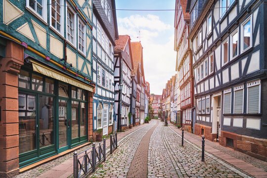 Marburg an der Lahn, view on half-timbered houses and the old town.