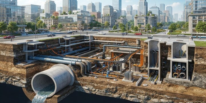  underground water pipes, electrical networks,