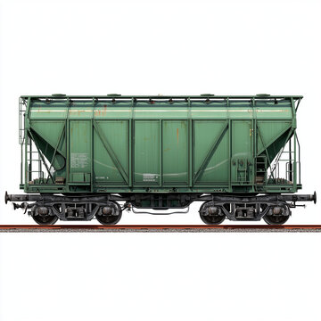 Green Freight Railway Cargo Freight Wagon Train Isolated on White Background
