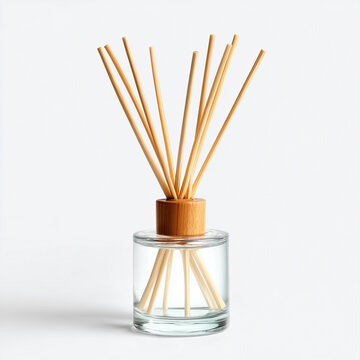 Aroma Reed Diffuser Glass Bottle with Wooden Sticks Isolated on White Background