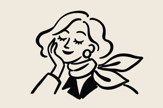 Woman in Scarf Hand Drawn Line Art Portrait