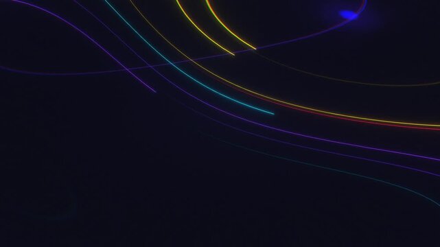 Laser beam trajectories glide along dark space vectors in a minimalist 3D animation loop showing quantum optics and fiber optic datacenter networking