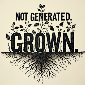 Inspirational Black and White Artwork with Rooted Plants and Motivational Quote