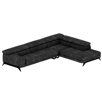 3d Render Black Modern L Sectional Angled with transparent background