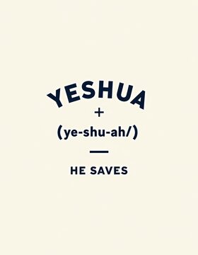 Modern Christian Religious Text Artwork with "Yeshua" and "He Saves" Message on Light Background