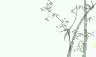 Naklejka premium Zen bamboo ink painting, minimalist green botanical illustration, traditional Asian style nature background for spa and wellness