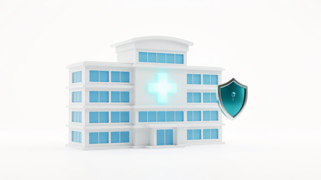 Modern multistory building illustration with glowing security shield symbol representing protection and safety features