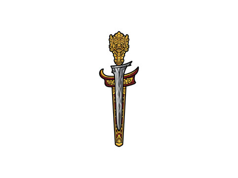 Balinese Kris Dagger Ornate Ceremonial Weapon Centered Isolated On White Background
