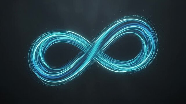Animated infinity symbols in glowing blue light formations capturing continuous motion and energy flow