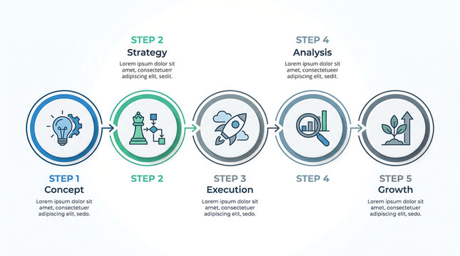 Five Steps Business Strategy and Growth Process Infographic