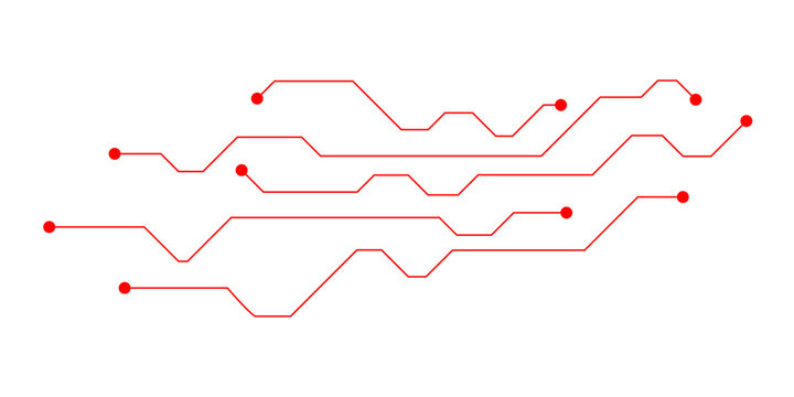 Red circuit board lines vector, abstract electronic motherboard pattern, digital technology connection paths on white background