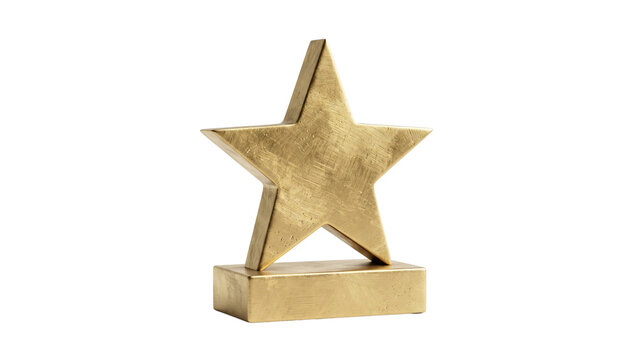 Gold star trophy award on rectangular base isolated on transparent background for excellence achievement recognition performance reward contest event branding