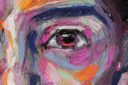 Close-up view of a girl's portrait using oil pastels with brush strokes