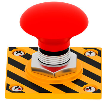 3d Render Red Emergency Stop Button Front with transparent background