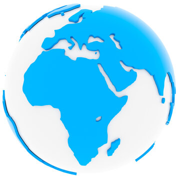 3d Render Blue White Earth Globe Africa with transparent background