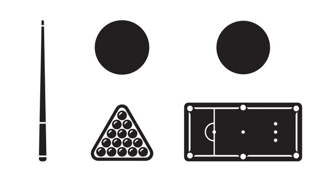 Minimalist Black Billiards Icon Set on White Background