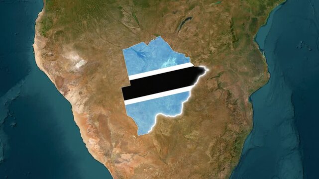 Botswana flag superimposed on map animated motion showing geographic location