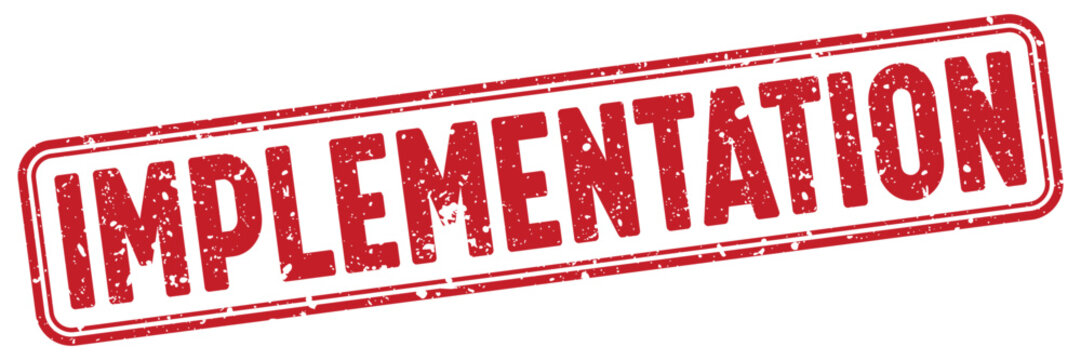 implementation red grunge stamp with no background. implementation stamp