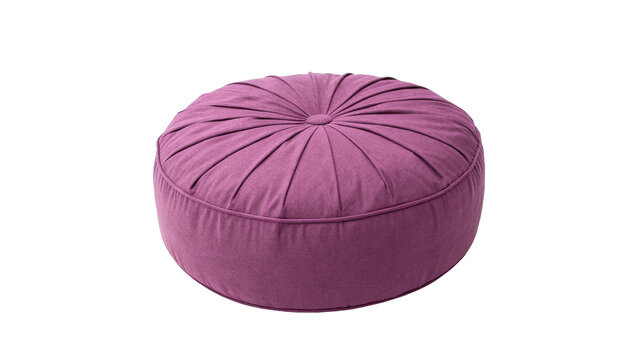 Soft purple velvet round pouf ottoman footstool interior decoration isolated on transparent background