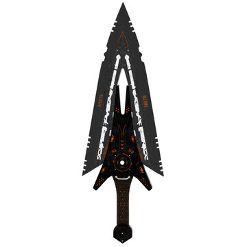3d Render Black Fantasy Spear Blade Front with transparent background